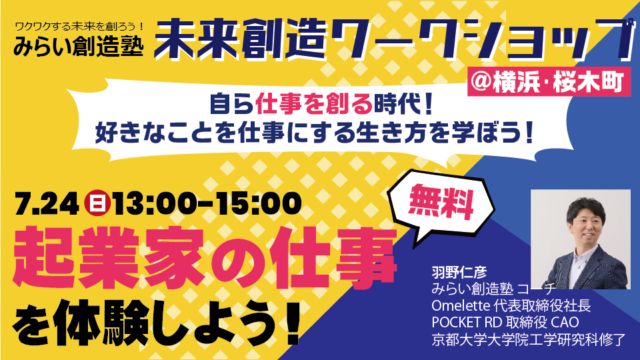 【中高生集まれ!in横浜】第6回未来創造ワークショップ～キミも社長になれる！「起業家」の仕事を体験しよう！～
